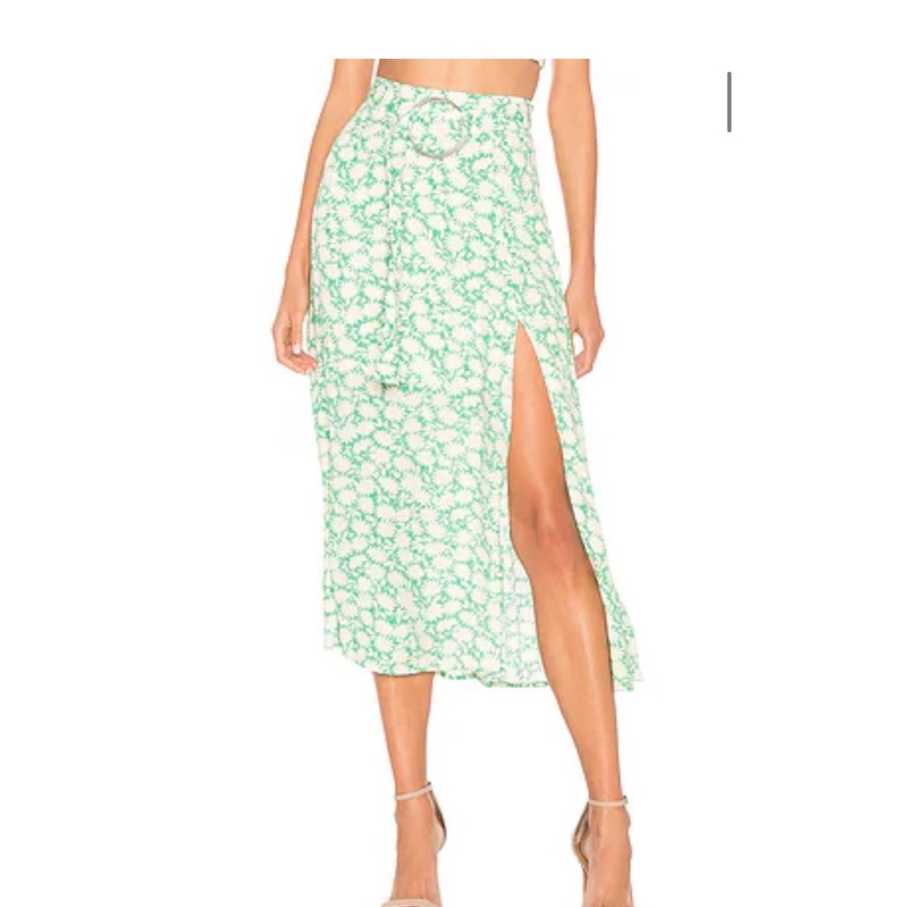 Capulet Revolve Savannah Belted Midi Skirt Apple Green Floral Split Size M